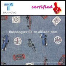 100 cotton twill weave yarn dyed chambray back fabric with car printing for children shirt